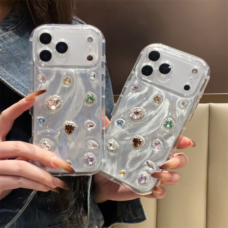 Apple Iphone 15 Pro Max - Koreaanse Kleur Edelstenen Hars Leuke Telefoon
