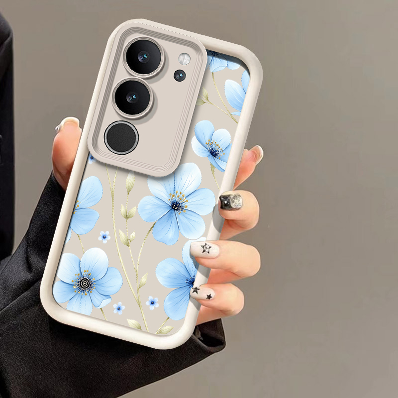 Vivo X200 - Blauwe telefoonhoes met bloemenmotief in aquarelstijl